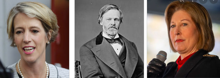 (L) Zephyr Teachout, Photo: Politico.com (C) Senator John Sherman (1823-1900) (R) Sidney Powell, Photo: The Guardian