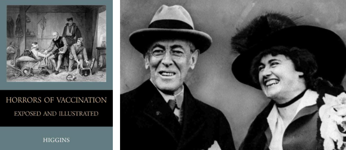 (L) Charles Higgins' book, published in 1920 (R) Woodrow Wilson, US president from 1913 to 1921, and First Lady Edith