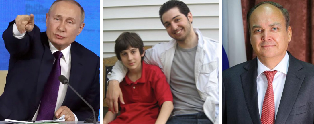 (L) President Putin, Photo: Sergei Karpukhin/Tass (C) Jahar Tsarnaev with older brother Tamerlan (R) Ambassador Anatoly Antonov
