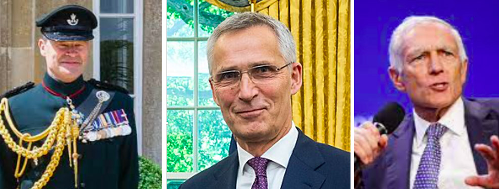 (L) Gen Sir Patrick Sanders, Photo: en.wikipedia.org (C) Jens Stoltenberg, Sec'y General of NATO (R) Gen Wesley Clark, Photo: CNN.com