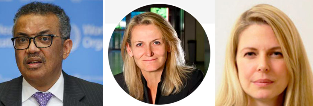 (L) Tedros Adhanom Ghebreyesus, Director of WHO, Photo: DW.com (C) Astrid Stuckelberger, Photo: Amazon (R) Silvia Behrendt, Photo: Facebook