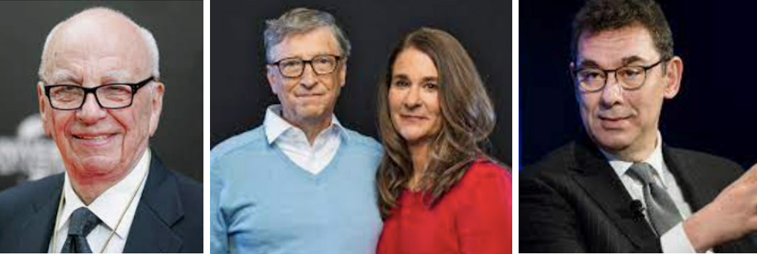 (L) Rupert Murdoch, Photo: Wikipedia.org (C) Bill and Melinda Gates, Photo: People.com (R) Albert Bourla, Photo cnbc.com