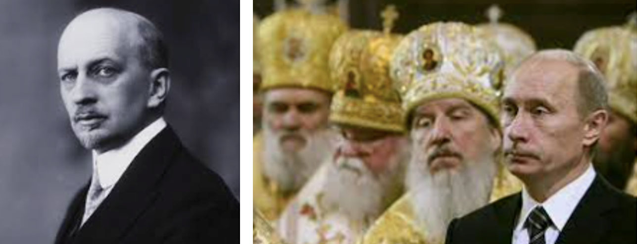 (L) Ivan Ilyin, Photo: NYbooks.com (R) An Ilyin follower: Vladimir Putin, Photo: foreignaffairs.com