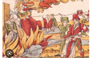 Witchcraft and the Cruelty of Anti-Semitism (L) Chancellor von Bismarck (C) Witch burning, Photo: Encyclopedia Britannica (R) Chancellor Hitler at Berlin in 1938, Photo: AP