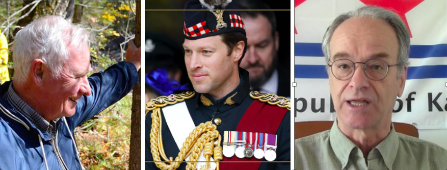 (L) Former Canadian G-G, David Johnston, (C) King Charles' equerry Major Johnny Thompson, (R) Kevin Annett