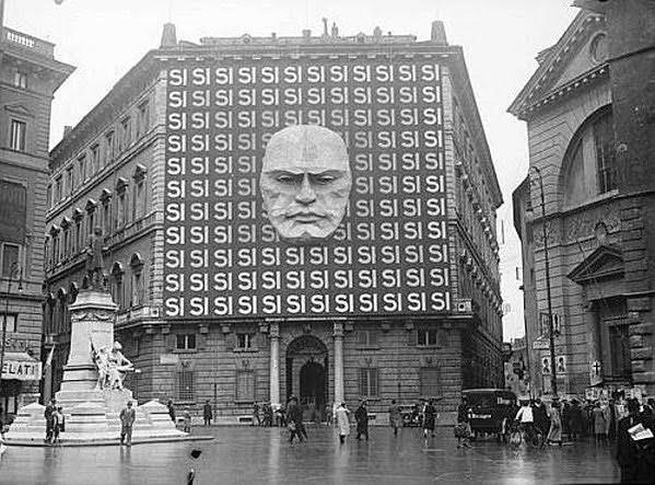 Roman Fascist HQ at time of 1934 election. Mussolini got 99.85% yes votes as people were in fear of being beaten up as they left the polls, if they voted no.
