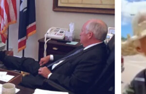 Applying the Law to 9/11 and Lahaina, Part One: Who Are the Perpetrators? (L) Vice President Cheney watches the Towers burn, with his foot up, Photo: WhiteHouse.gov (R) FISH of Front Street tells how the cops prevented cars from leaving the danger zone, Photo: YouTube of Hawaii Real Estate