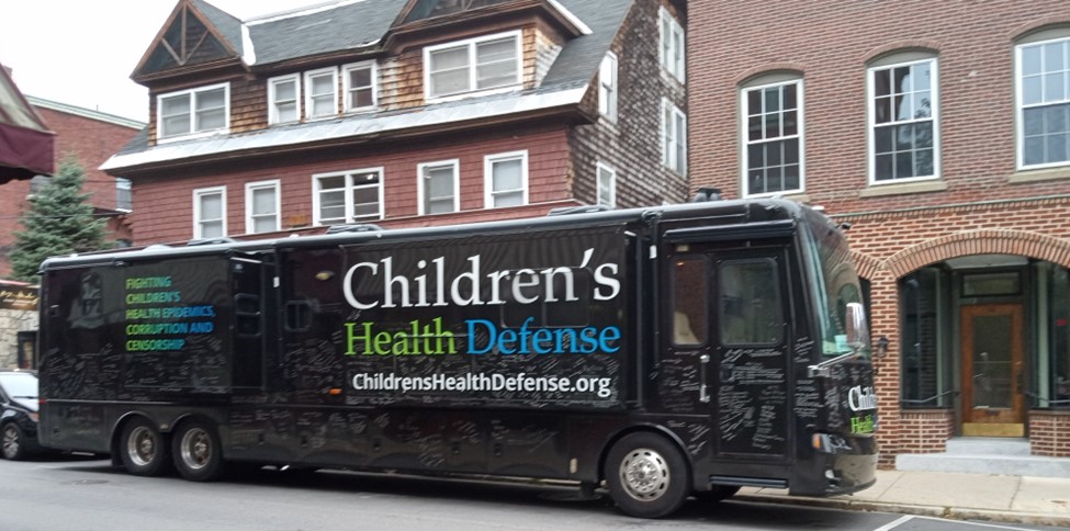 The Vax Injury Tour Bus, recently parked in Concord