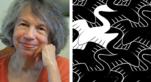 Photo of Wendy Hoffman on left, Sketch on right is from the cover of Hoffman's book White Witch in a Black Robe