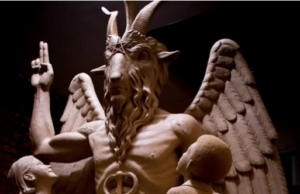 Satan, Part One: His Pomps and His Works Baphomet with children, a statue in Detroit. Satan has several names: Beelzebub, Moloch, Mephistopheles.