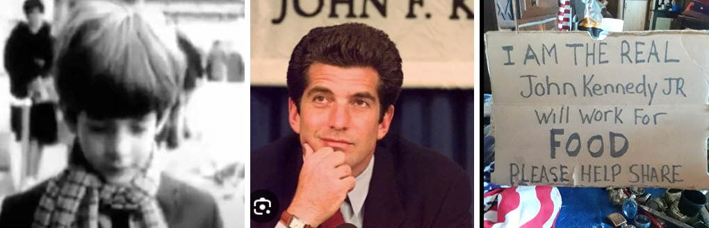 (L) the real son, age 8-ish  (C) not real son, age 36  (R) real son's sign, age 63
