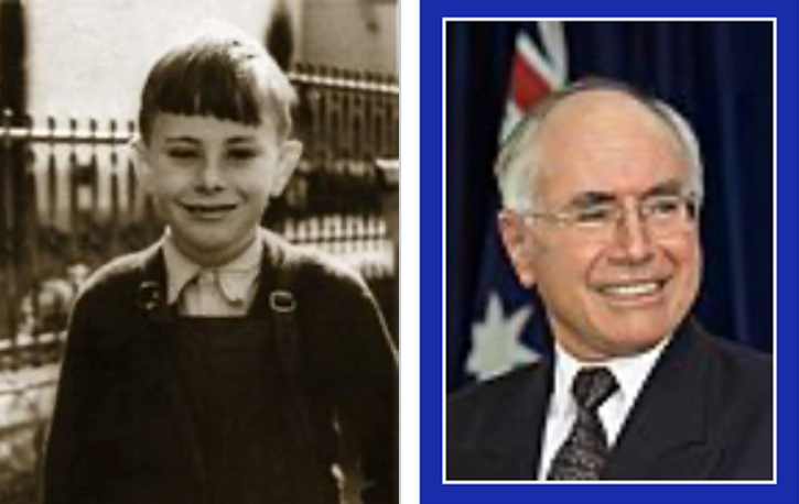 2 Photos: John Howard as a boy in the 1940s, and as Australian Prime Minister