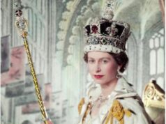 Donald Trump at the UN, versus Queen Liz at Her Coronation QE II, photo from Wikimedia Commons